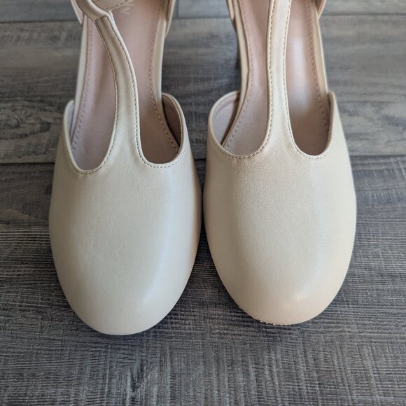 NEW Peijely Womens T Strap Chunky Block Heel Strap Dress Pumps Nude Matte 10 - Picture 5 of 11